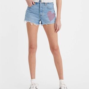 Women's Levi 501 limited edition 150th ann Blue Denim Shorts with Heart Patch
